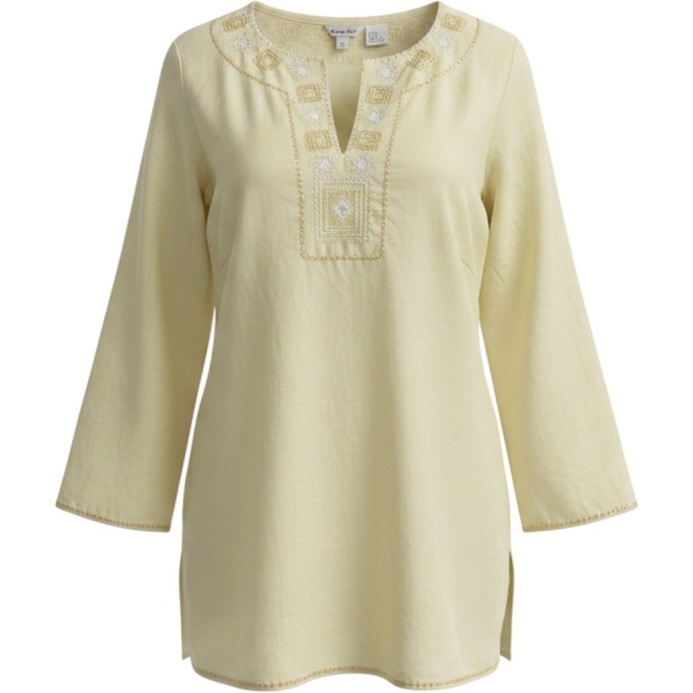Malcolm&Co Women Pale Chartreuse 100% Irish Linen Embroidered Sequin Tunic Top M